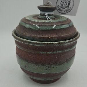 Handcrafted Ceramic Lidded Jar in Brown and Green